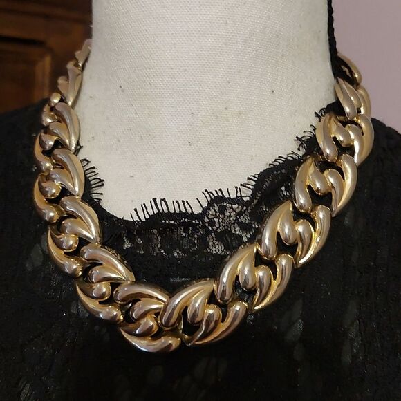 Vintage Chunky Link Chain Collar Necklace Foldover Clasp - Picture 3 of 6
